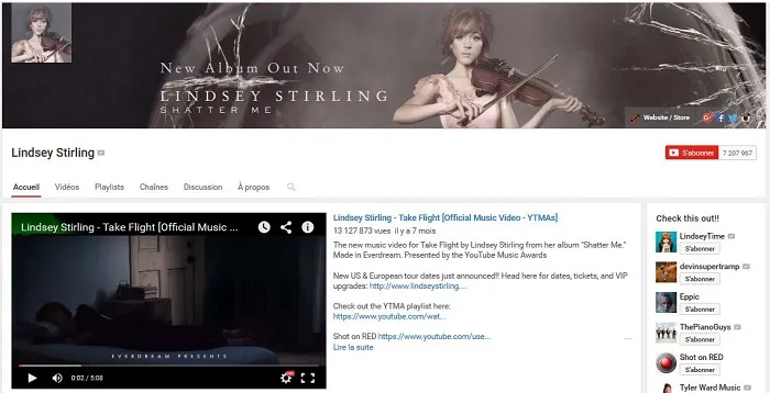 chaine youtube Lindsey Stirling