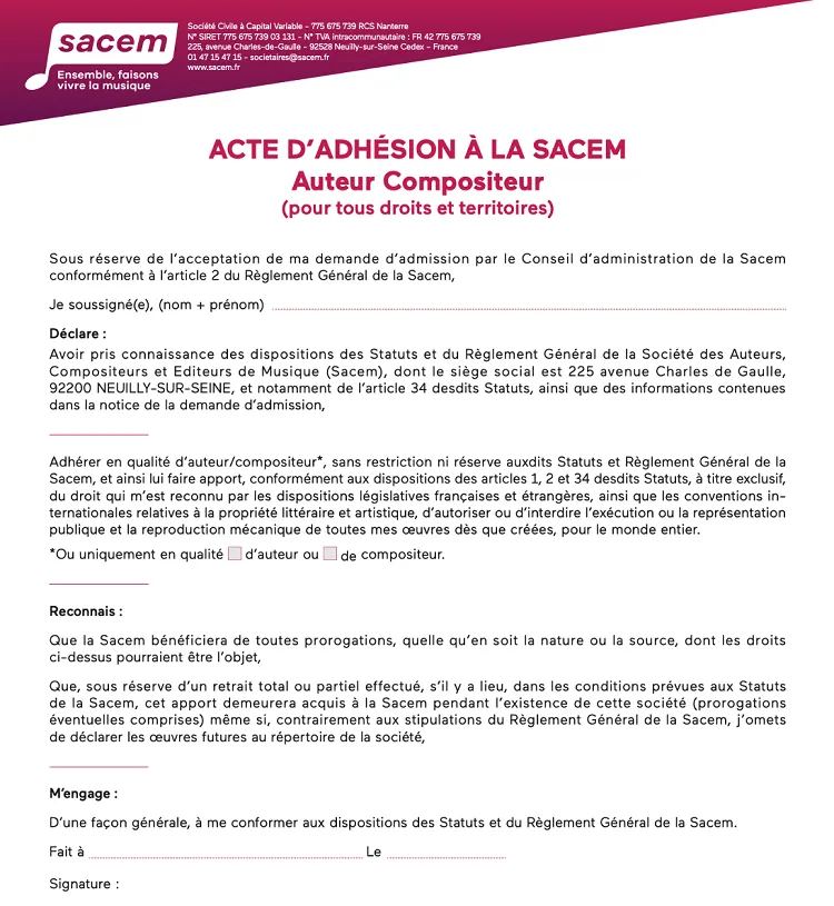 Comment s’Inscrire à la Sacem comme