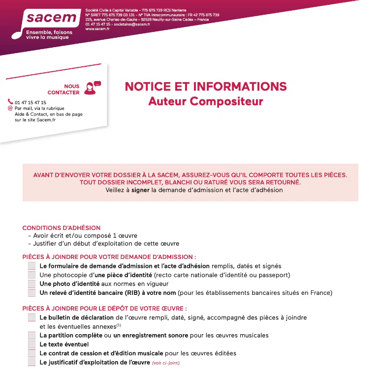 Comment s’Inscrire à la Sacem comme Auteur-Compositeur